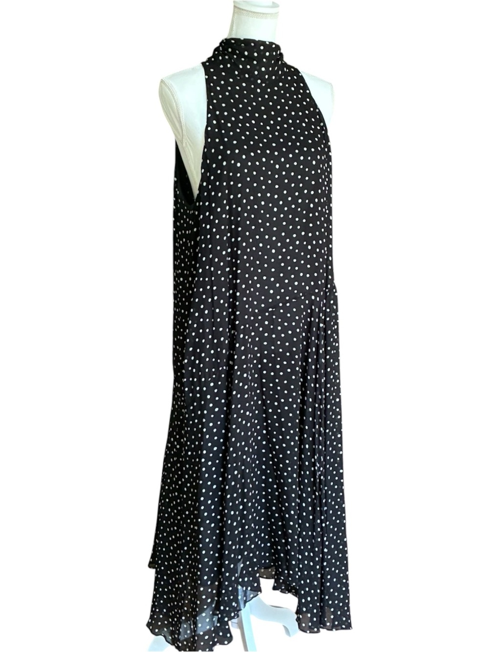 Zara Black & White Business Casual Polka Dot High-Low Classic Maxi Dress Sz XL